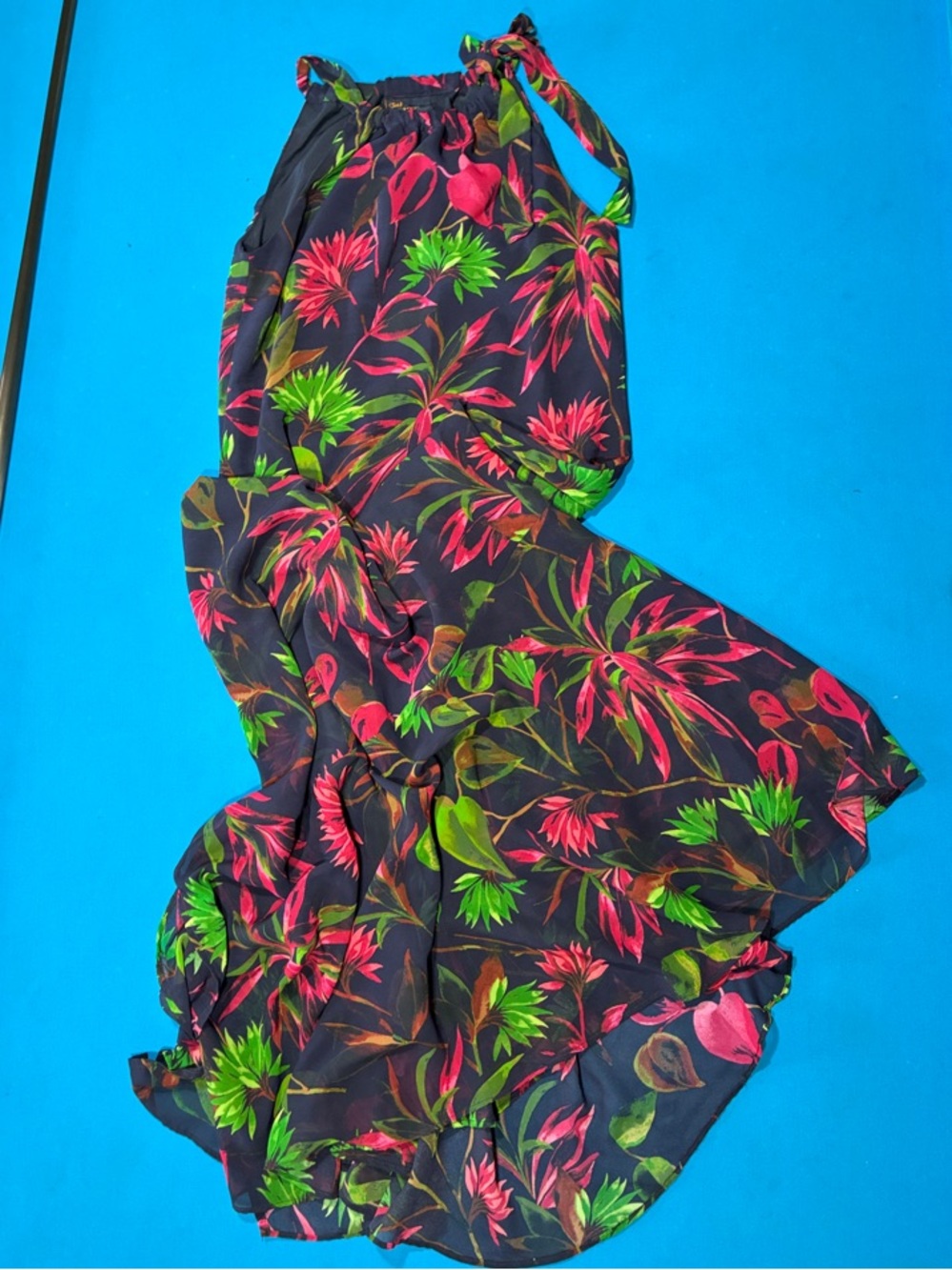 Just...Taylor Black Floral Maxi Dress With Adjustable Tie At Shoulder